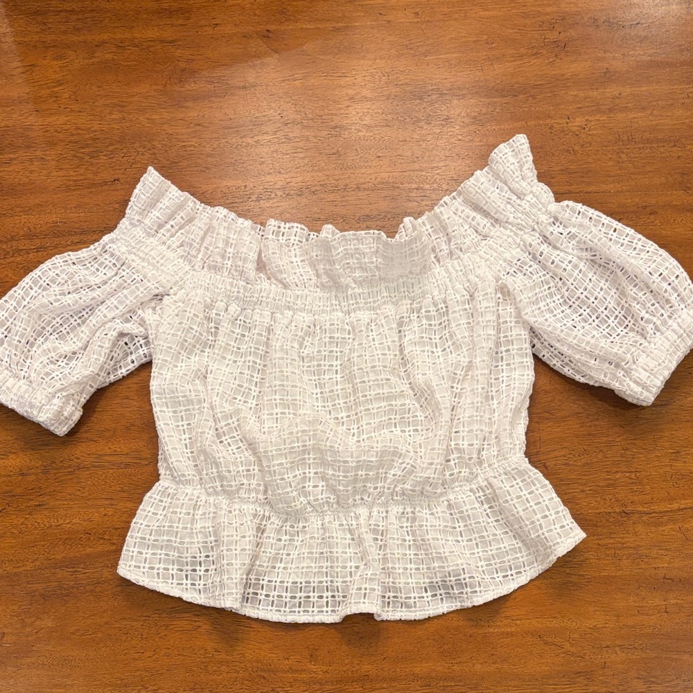 Express Ivory Textured Off-Shoulder Blouse